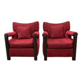 Jacara Furniture Custom Red Arm Lounge Chairs, a Pair