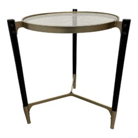 Glass + Brass + Wood Side Table