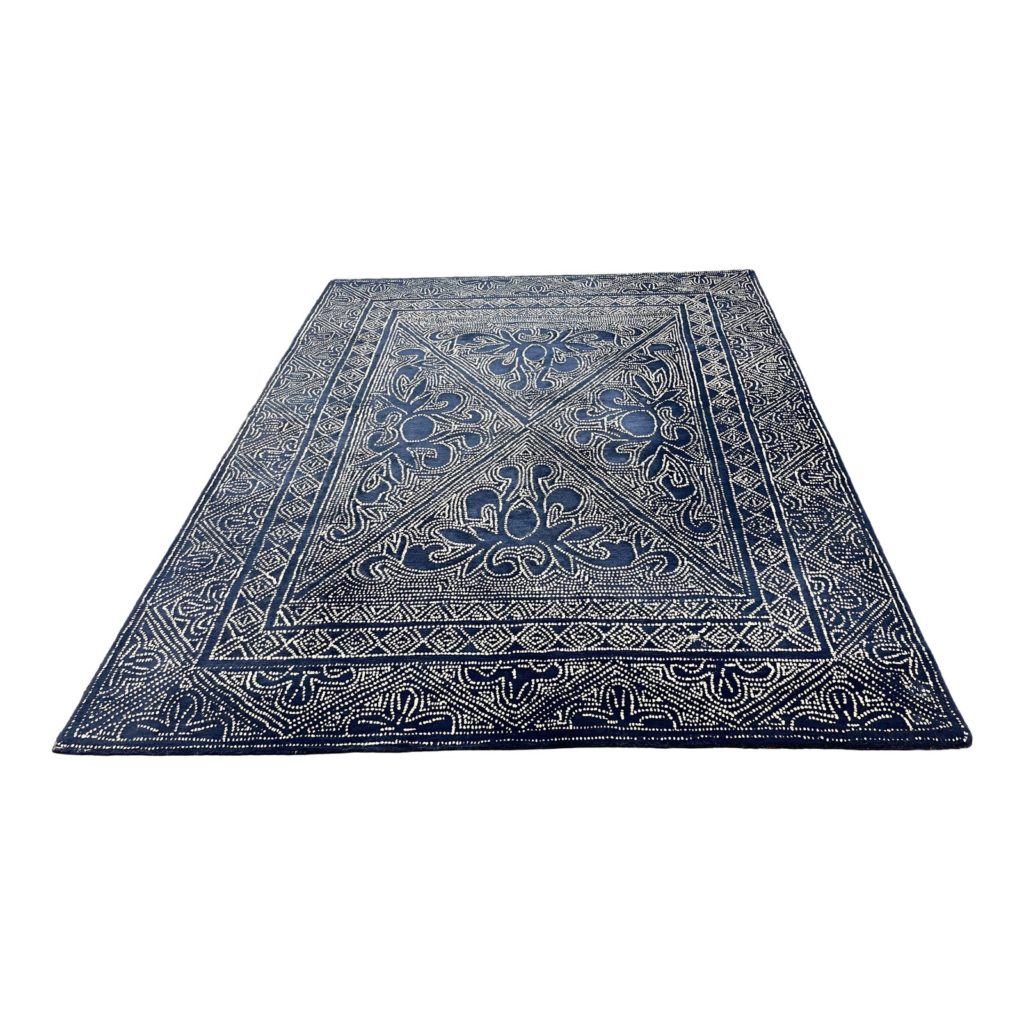 Indigo + Ivory Batik Pattern Wool Rug - 8′1″ × 10′2″ - Design Plus Gallery