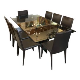 Design Within Reach Custom Glass Dining Table + Set of 8 Bottega Side Chairs