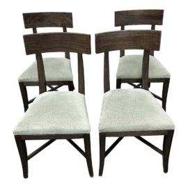 Custom Klismos + Sky Blue Upsholeterd Side Chairs - Set of Four