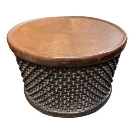 Large Vintage African Carved Drum Table