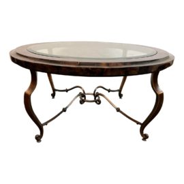 Contemporary Tortoise Shell + Glass Round Coffee Table