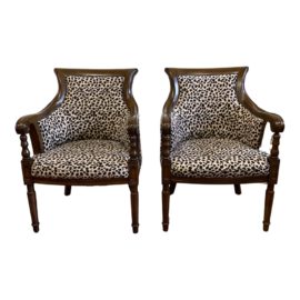 Neiman Marcus Leopard Empire Style Arm Chairs - a Pair
