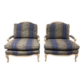 Krauses Sofa Factory Custom Post Modern Bergere Arm Chairs, a Pair