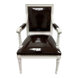 Kay Chesterfield White + Brown Patent Leather Arm Chair. Original Price: $1,772