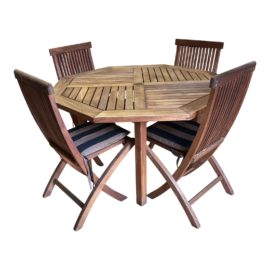 Gardenside Outdoor Teak Octagon Table + Four Folding Chairs, a Set