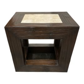 Kreiss Panama Bamboo + Travertine Side Table. Original Price: $1,450