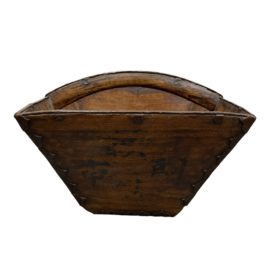 Antique 19th Century Asian Wooden Carry Bucket With Iron Detailing