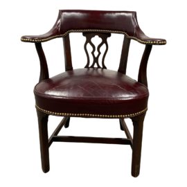 Hickory Chair Chippendale Style Leather Arm Chair