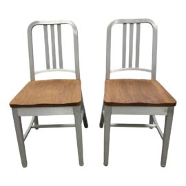 Emeco Aluminum + Wood Chairs- a Pair. Original Price: $2,000