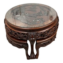 Chinese Tea Table + Four Stools Set