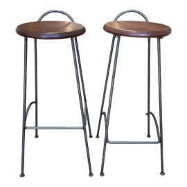 Crate & Barrel Metal + Wood Bar Height Stools, a Pair
