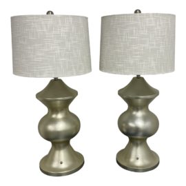 Contemporary Zig Zag Silver Finish Table Lamps, a Pair