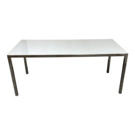 Modern White Glass Top + Chrome Base Parson Style Table