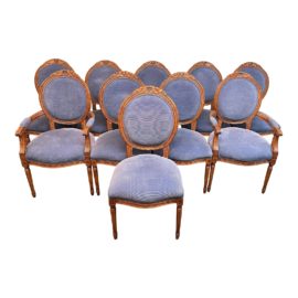French Provincial Louis Dining Chairs, Set of Ten. Original Price: $6,200