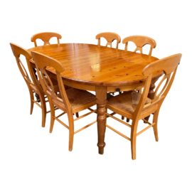 Pottery Barn Pine Extension Table + Six Chairs Set