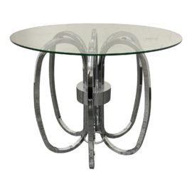 Milo Baughman 1970's Mid-Century Modern Chrome + Glass Sculptural Round Side Accent Table