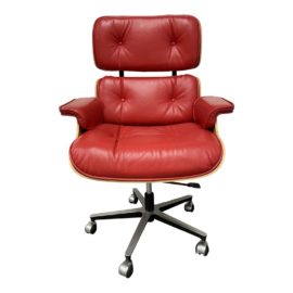 Eames Alivar Red Leather Swivel Arm Chair. Original Price: $3,550