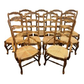 Ladderback Rush Seat Dining Chairs, Set of Ten