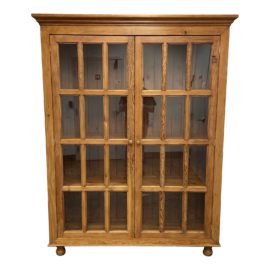 1990's Custom Design Solid Pine + Glass Two Door Bookcase