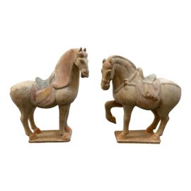 Vintage Chinese Cast Terracotta Horses, a Pair