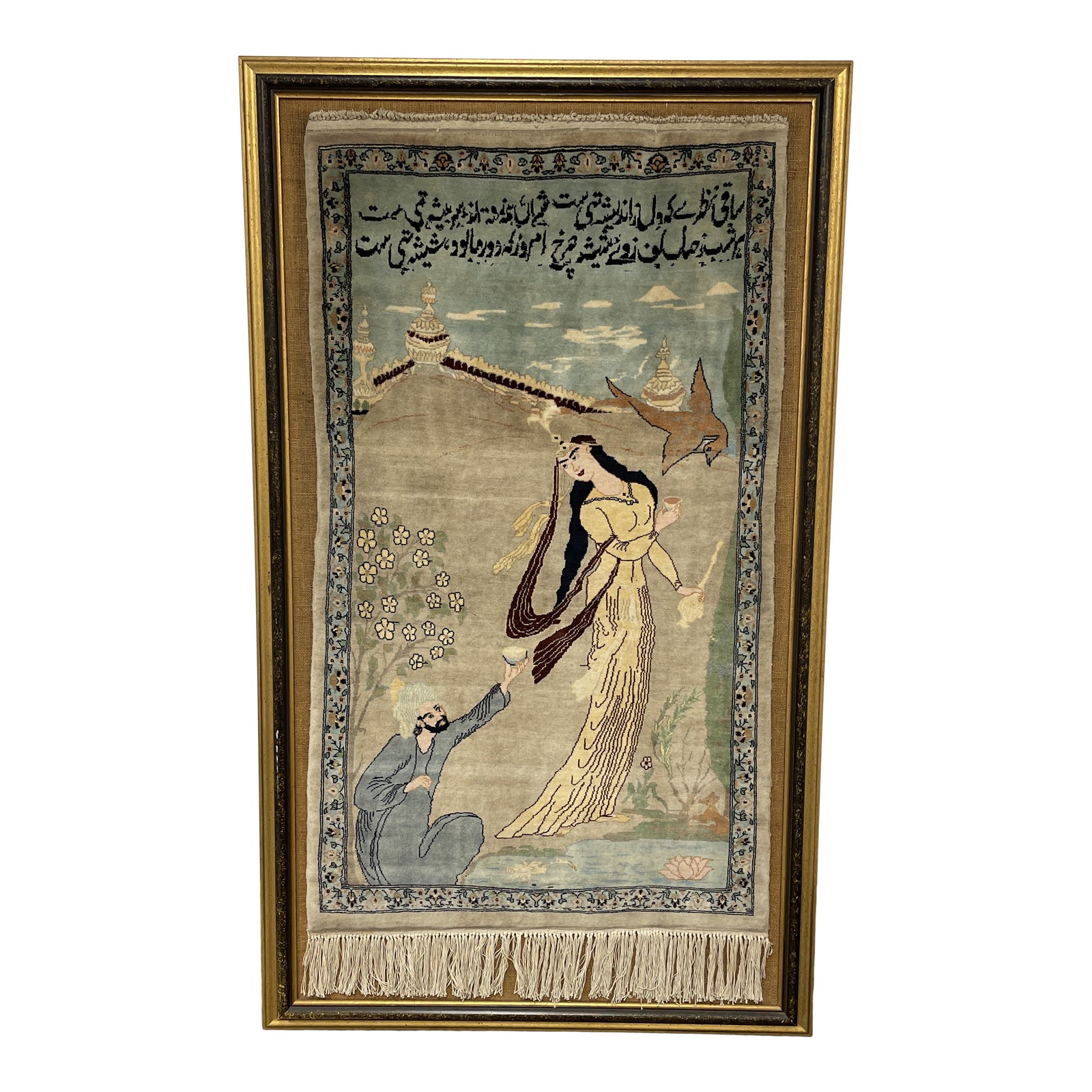 vintage-framed-arabic-rug-of-two-figures-7966 - Design Plus Gallery
