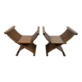Savonarola Style Wood Chairs, a Pair