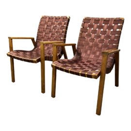 Late 20th Century Jens Risom Style Arm Chairs - a Pair