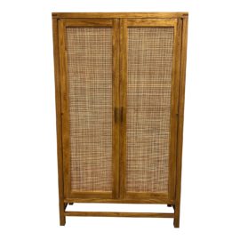 Crate & Barrel Blake Light Brown Teak and Rattan 2-Door Cabinet. Original Price: $1,300