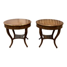 Dessin Fournir Gold Gilt Round Side Tables - a Pair