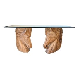 "Cabesa De Caballo" Life Size Carved Horse Head + Glass Console