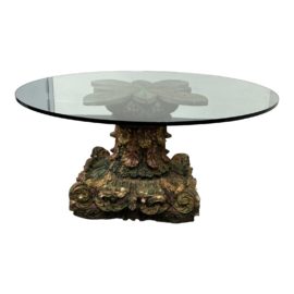 18th Century India Pedestal Glass Top Dining Table