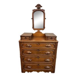 Antique Victorian Carved Dresser + Mirror