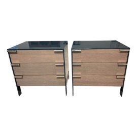 KGBL Furniture Taupe + Navy Lacquer Top Johansson Cabinet/End Table, a Pair. Original Price: $14,850