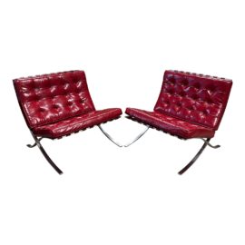 1970's Mies Van De Rohe Royal Hide Edelman Leather Barcelona Chairs, a Pair