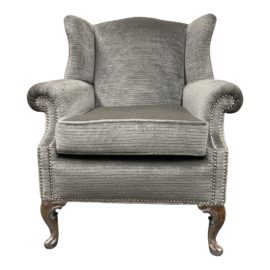 1930's Style Gray Mohair Wingback Chair. Original Price: $3,760