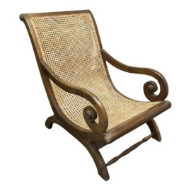 Vintage Plantation Wood + Wicker Caned Arm Chair