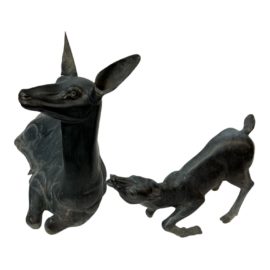 Vintage Outdoor Cast Metal Deer Statuary, a Pair