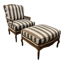 Fremarc Designs Bergere Ladderback Rush Chair + Ottoman. Original Price: $4,977