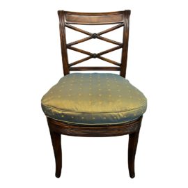 Regency Style Cane Seat Chair + Satin Cushion. Original Price: $600