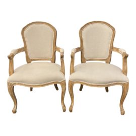 French Country Style Bergere Cream Arm Chairs - a Pair