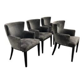 Contemporary Gray Velvet + Chrome Nailhead Dining Chairs - Set of Four. Original Price: $3,800