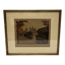 "Tournelle Walk Facing Notre Dame" Colored Etching by Victor Valery, C.1910