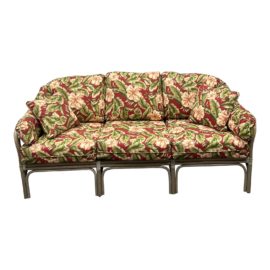 Wicker Paradise "Palm Floral Garden" Bel Air Rattan Sofa. Original Price: $2,256