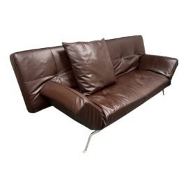 Ligne Roset Smala Chocolate Brown Leather Futon Sofa. Original Price: $12,700