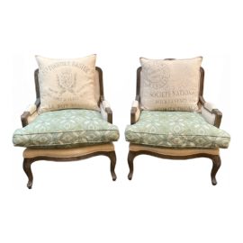 Restoration Hardware Marseille Chairs With Kathryn Ireland Upholstery, a Pair