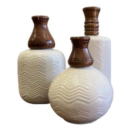 Wood + Ceramic Vase - Set of Three