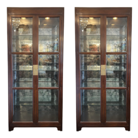 Pair of Baker Furniture Voltaire Lighted Display Cabinets