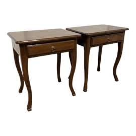 Louis XV Provincial Fruitwood Side Tables + Drawers, a Pair. Original Price: $10,120